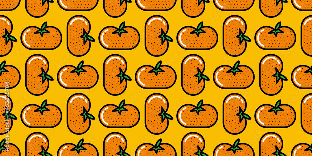 Fototapeta premium Orange illustration background. Seamless pattern.Vector. オレンジイラストパターン