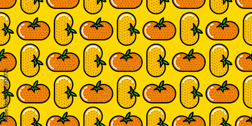 Orange illustration  background. Seamless pattern.Vector. オレンジイラストパターン