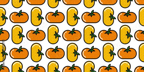 Orange illustration background. Seamless pattern.Vector. オレンジイラストパターン