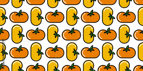 Orange illustration  background. Seamless pattern.Vector. オレンジイラストパターン