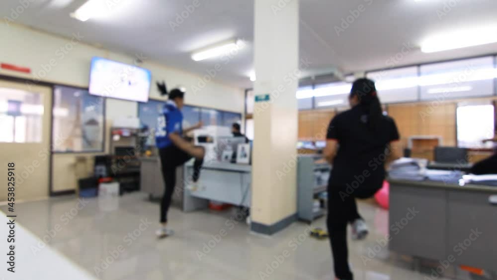 Out of focus Group Young woman office with enjoyment exercise after the work. Out of focus Group Young woman office with enjoyment exercise after the work.