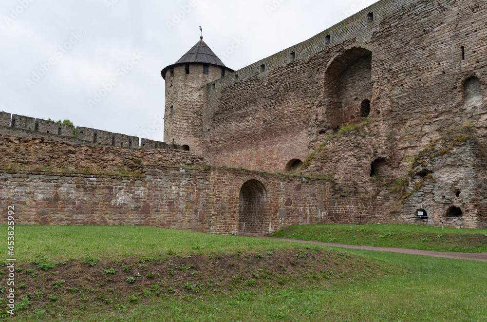 Vorotnaya tower of Ivangorod Fortress. The fortress was built in 1492. Ivangorod, Russia