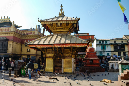 Medieval buildings and structures surrounding Swayambhunath stupa in the temple complex