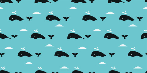 Fototapete Maritime Tiermuster Verspielte Wale Illustration Maritimes Muster  © tabosan