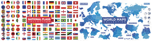 Obraz na plátne Flags, maps world collection