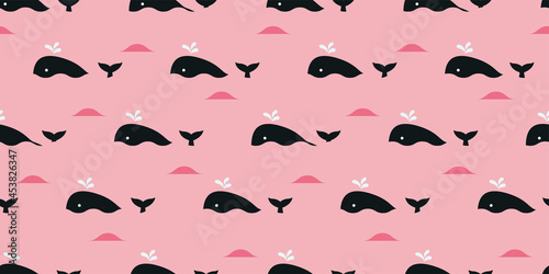 Whale illustration background. Seamless pattern. Vector. くじらイラストのパターン
