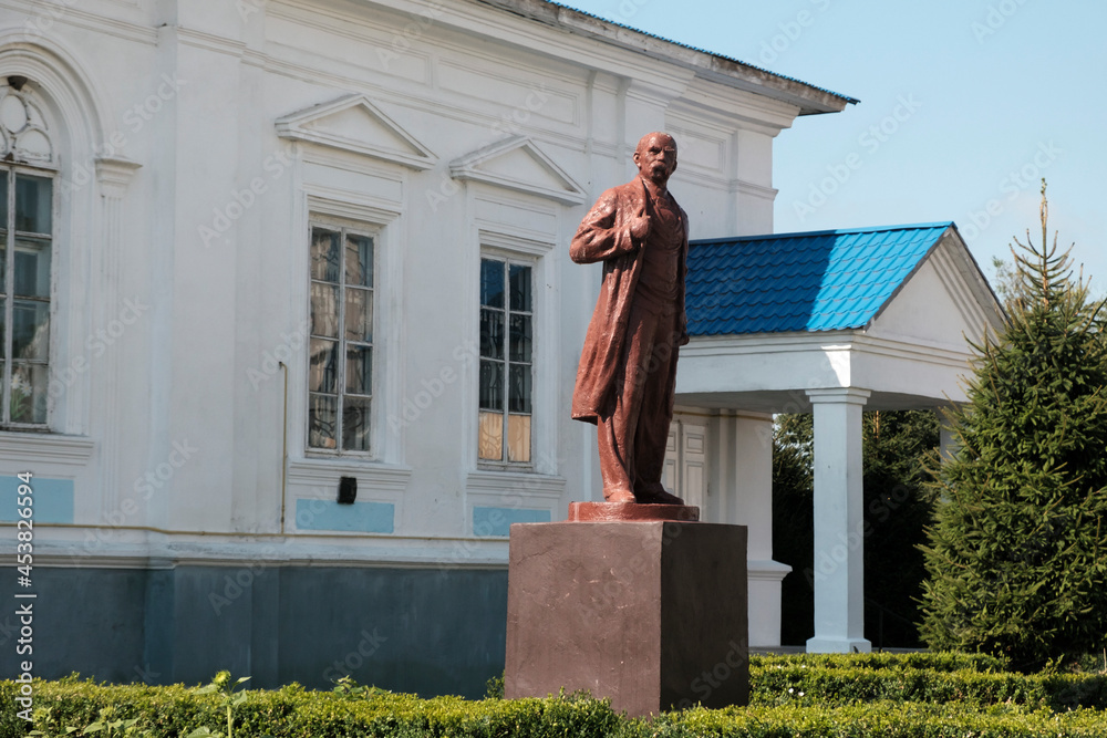 Monument to Taras Shevchenko in Korets, Rivne region, Ukraine. August 2021 - obrazy, fototapety, plakaty 