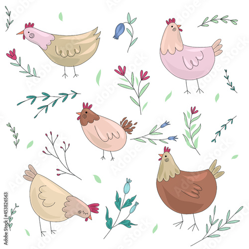 Seamless pattern with birds. Seamless pattern with cartoon chicken