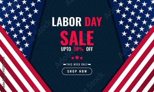 Labor day background sales promotion advertising banner template with american flag design