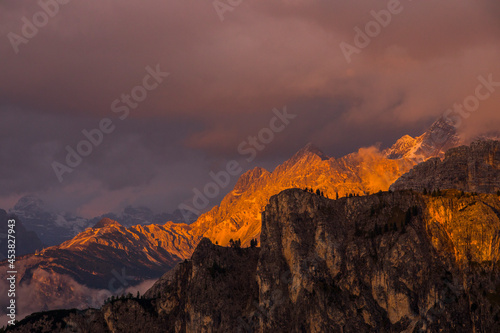 Fototapeta Naklejka Na Ścianę i Meble -  Sunset in Dolomites mountains, Alps, northern Italy