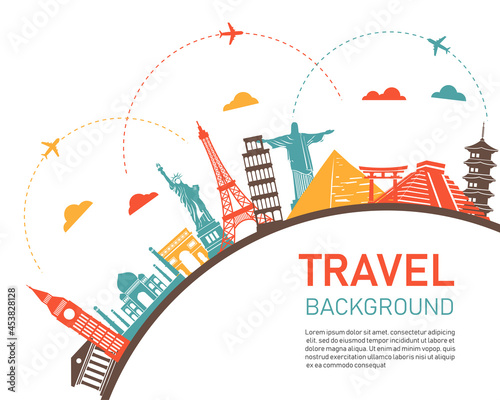 colors famous landmark skyline. icons tourism and travel around the world. isolated on white background. vector illustration in flat style modern design.