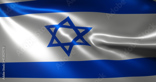 Israel Flag with waving folds, close up view, 3D rendering