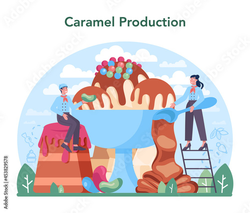 Confectionery production industry. Delicious pastry food and sweets
