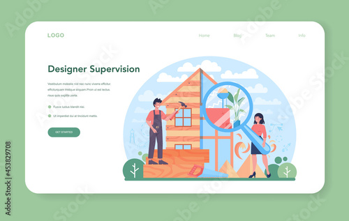 Interior designer web banner or landing page. Decorator planning