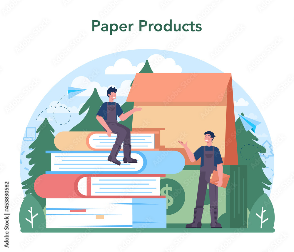 Paper industry. Wood processing and paper production factory