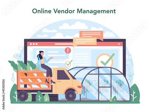 Vegetables farming industry online service or platform. Village groceries