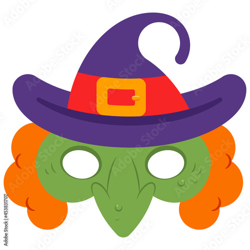Halloween witch mask vector cartoon illustration isolated on a white background.