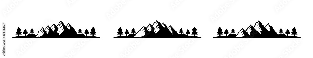 Mountains vector design set. Mountains vector simple illustration. Highlands with steep hills