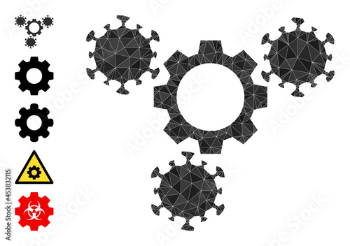Triangle virus gears polygonal icon illustration, and similar icons. Virus Gears is filled with triangles. Lowpoly virus gears constructed of randomized filled triangles.