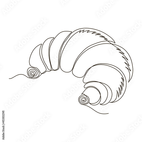 One Continuous Line Drawing. Fast Food Doodle. Modern Minimalistic Style. Sweet Croissant .