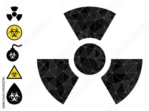 Triangle radioactivity polygonal icon illustration, and similar icons. Radioactivity is filled with triangles. Lowpoly radioactivity designed with chaotic colored triangles.