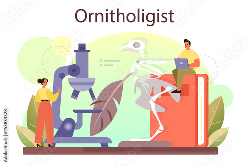 Ornithologist concept. Professional scientist study birds. Zoologist