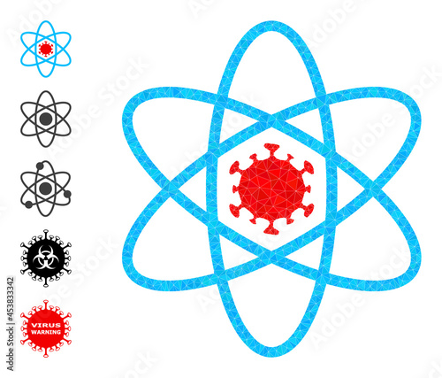 Triangle virus atom polygonal symbol illustration, and similar icons. Virus Atom is filled with triangles. Low-poly virus atom designed with randomized filled triangles.