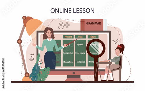 English class online service or platform. Study foreign languages in school