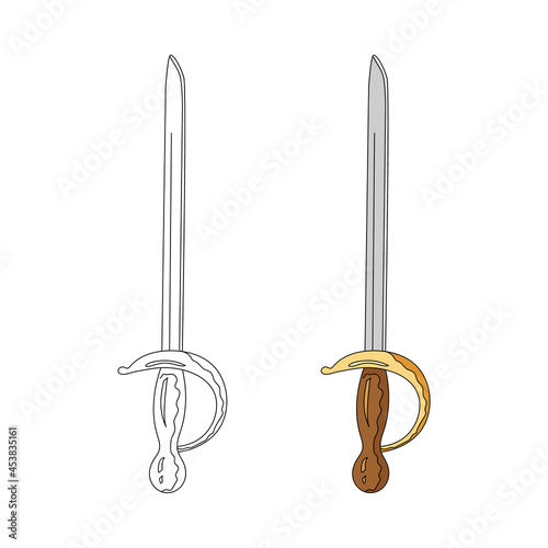 Pirate sword on a white background. Hand drawing. cartoon style. Isolated vector object.