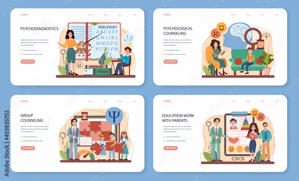 Psychology school course web banner or landing page set. School psychologist Psychology school course web banner or landing page set. School psychologist