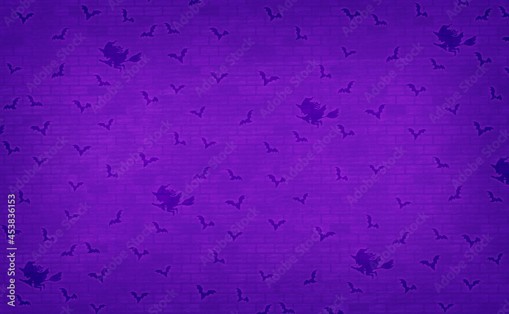 魔女とコウモリのシルエット かわいいパターンのハロウィン背景 紫色 Stock Illustration Adobe Stock