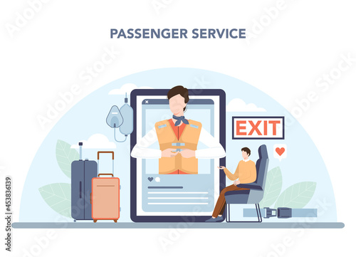 Stewardess online service or platform. Flight attendants help passenger