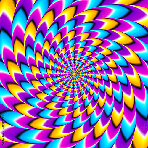 Untwisting of colorful spirals. Spin illusion.