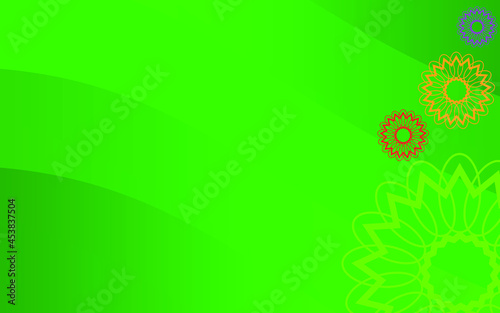 background with flowers. Smooth wavy green background with decorative floral elements in the corners of the frame. template design. empty space for text