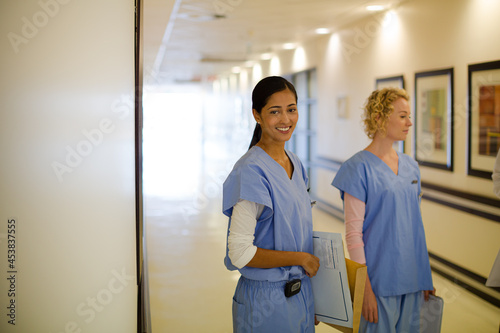 Nurses in hospital corridor