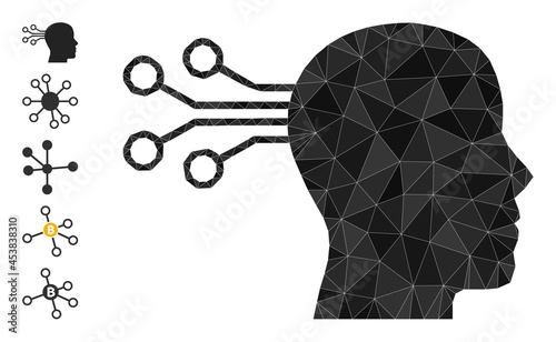 Triangle mind interface polygonal symbol illustration, and similar icons. Mind Interface is filled with triangles. Low-poly mind interface designed with randomized filled triangles.