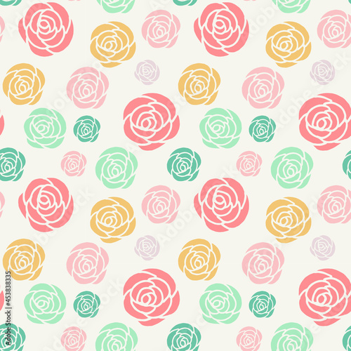 Delicate open roses of different colors seamless pattern