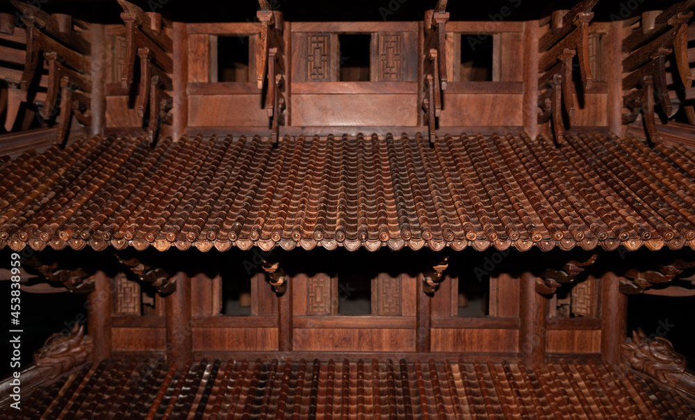 Partial close-up of Chinese ancient wooden building model