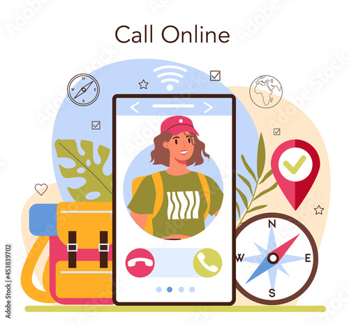 Expedition guide online service or platform. Tourists hiking