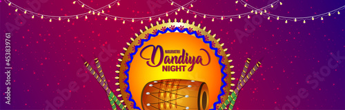 Indian festival dandiya night celebration banner with vector illustration
