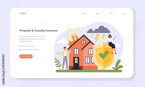 Insurance industry sector of the economy web banner or landing page