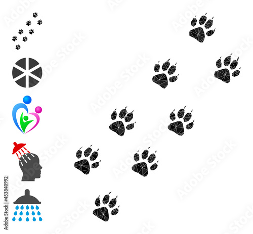 Triangle tiger paw trace polygonal icon illustration  and similar icons. Tiger Paw Trace is filled with triangles. Low-poly tiger paw trace combined with randomized filled triangles.