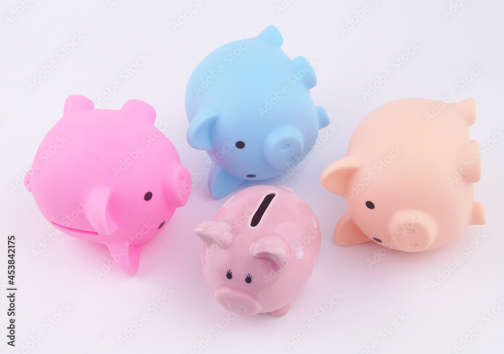 Bankruptcy of savings funds and quality of investments. One piggy banks standing and another piggy banks laying. Bankruptcy of savings funds and quality of investments. One piggy banks standing and another piggy banks laying.