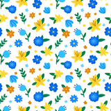 cute vector seamless pattern with cartoon flowers. it can be used as wallpaper, poster, print for clothing, fabric, textiles, notebooks, packaging paper. floral background.
