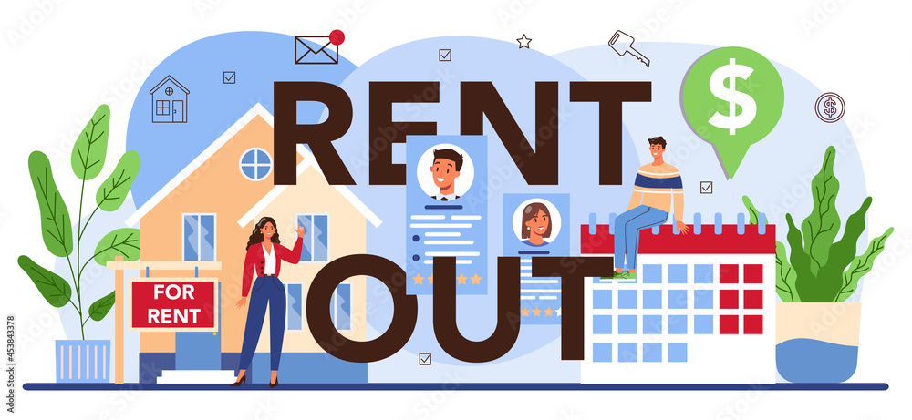 Rent out typographic header. Real estate agency, qualified realtor