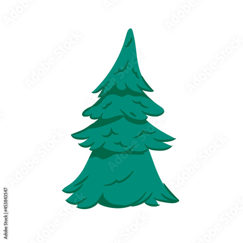 Green Christmas tree without decorations. Vector hand drawn illustration. Icon isolated on white background. Celebrating Christmas and New Years in December