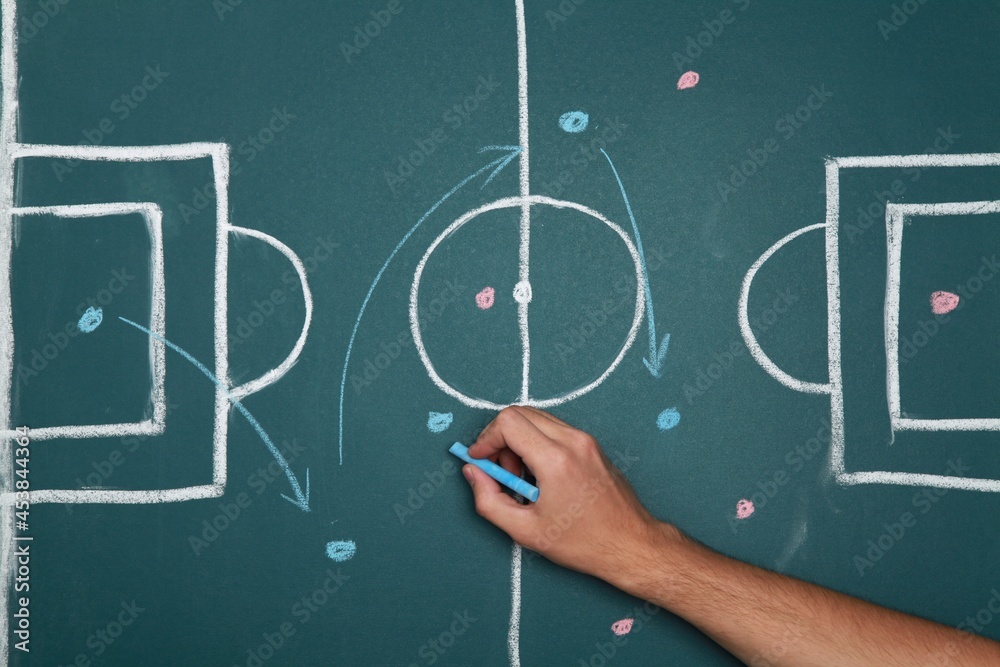 Fototapeta premium Planning soccer plays on a chalkboard