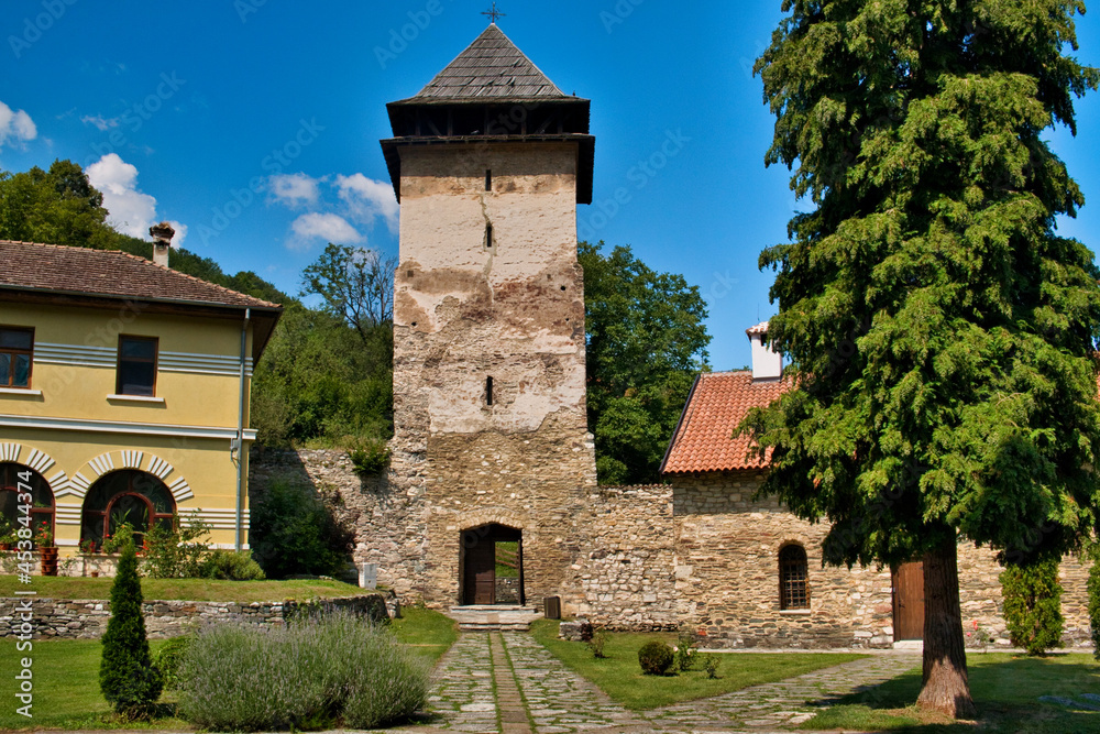 Famous Serbian orthodox monastery with medieval architecture