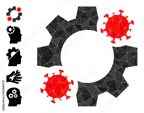 Triangle virus mechanics polygonal symbol illustration, and similar icons. Virus Mechanics is filled with triangles. Low-poly virus mechanics designed with chaotic filled triangles.