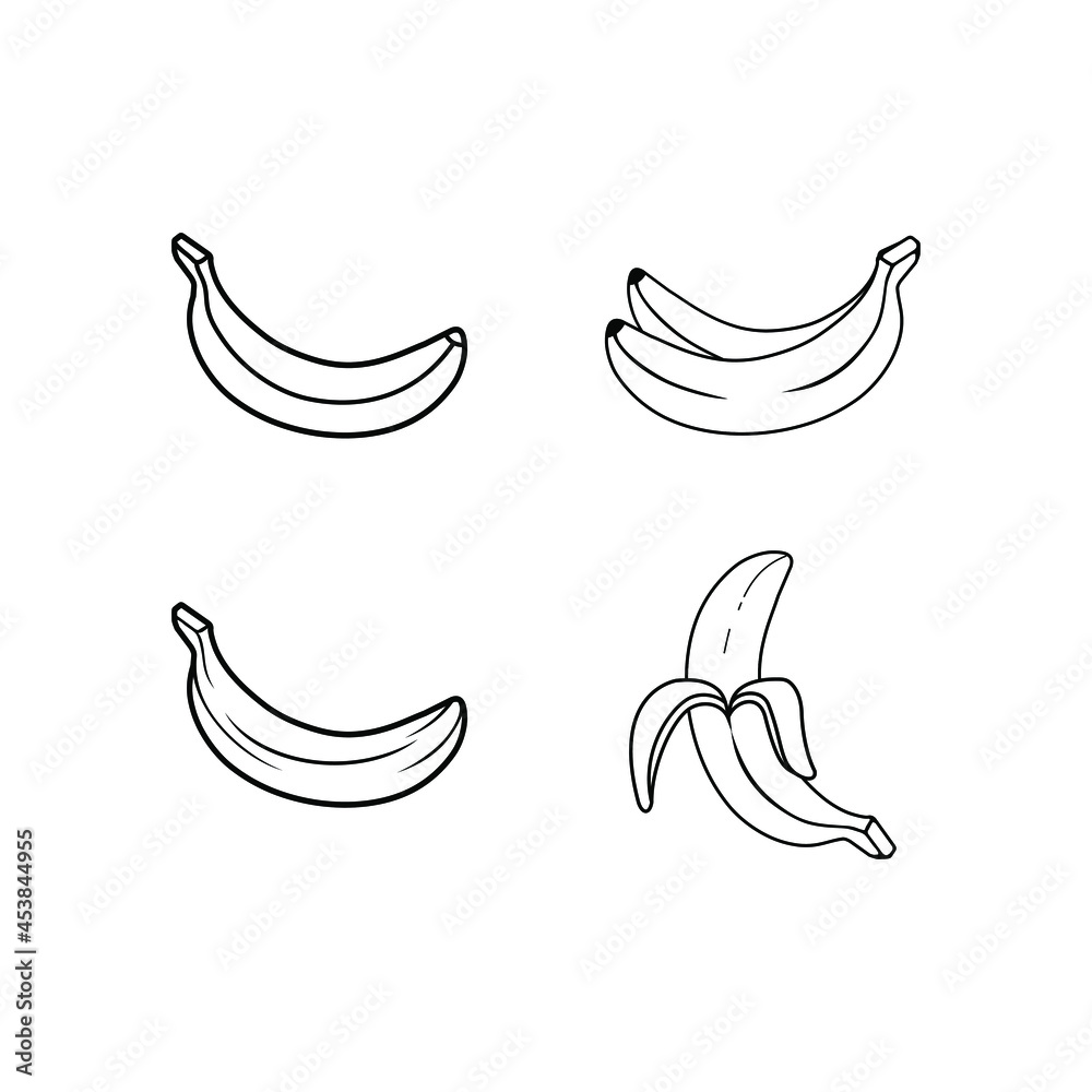 Banana icon set - vector outline and silhouette. Banana icon isolated on white background. Banana vector collection. Banana vector simple and modern flat symbol for web site, mobile, logo, app, UI Banana icon set - vector outline and silhouette. Banana icon isolated on white background. Banana vector collection. Banana vector simple and modern flat symbol for web site, mobile, logo, app, UI